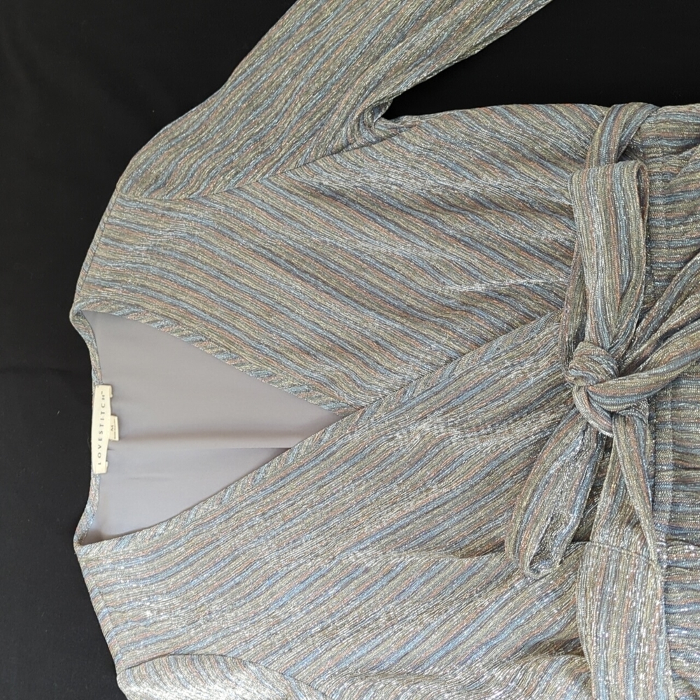 Love Stitch Medium silver blush and baby blue vertical striped dress